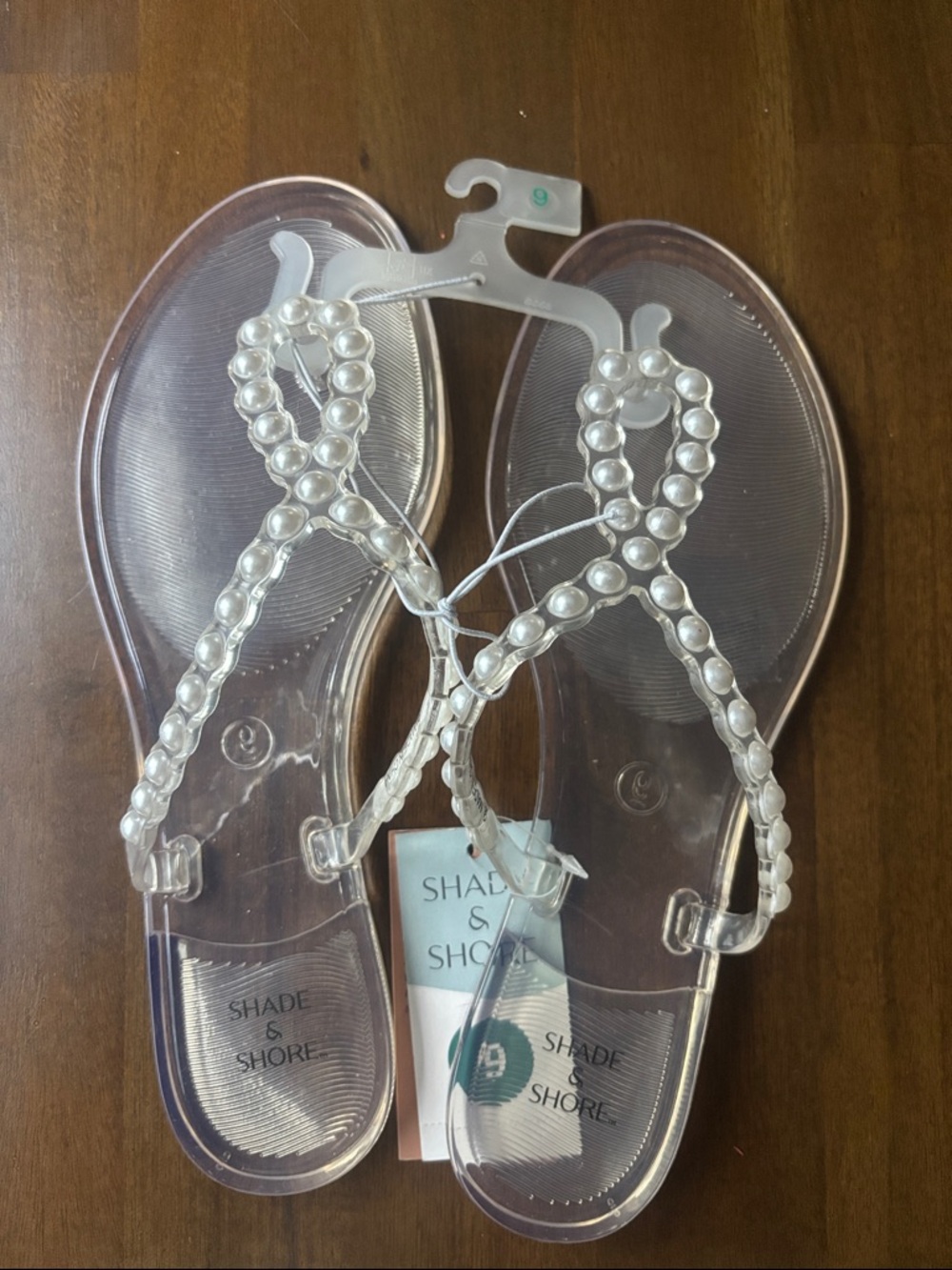 Shade & Shore Clear Pearl-Embellished Jelly Sandals
